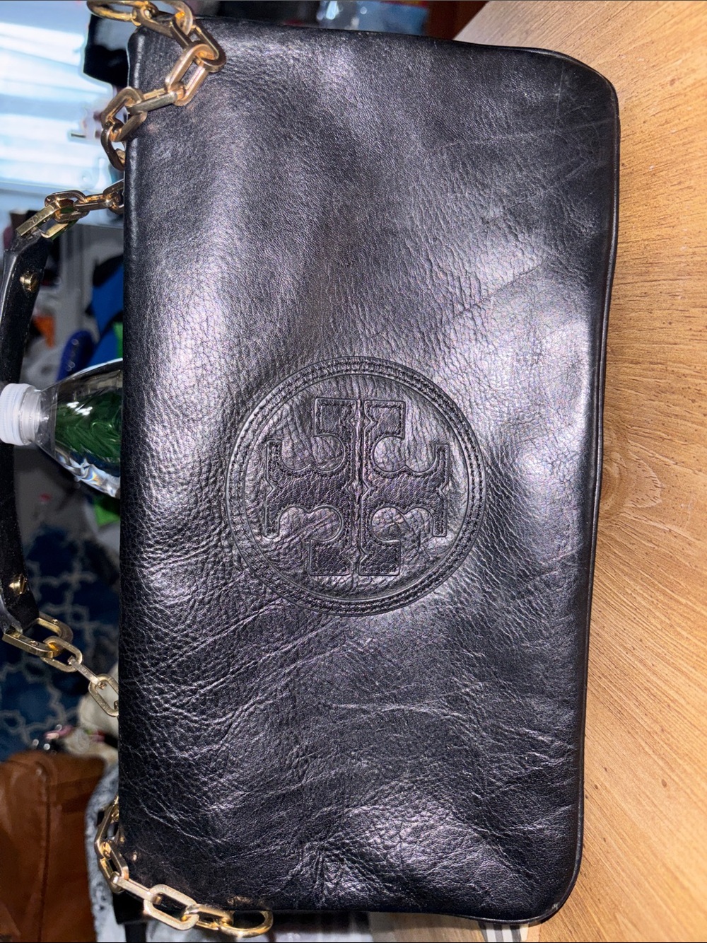 Tory Burch Black Leather Shoulder Bag with Gold Chain Strap